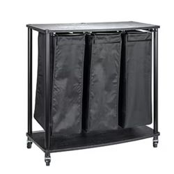 Household Essentials 3-Section Rolling Laundry Sorter with Lid, Polyester, 