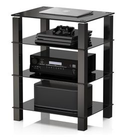 FITUEYES 4-Tier Media Console Stand Audio/Video Component Cabinet with Glass Shelves