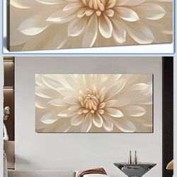 🔥Brand new🔥 Large Floral Canvas Wall Art for Living Room Modern White Gold Flower Botanical Landscape Artwork for Teen Girl’s Room Bedroom Office Ki