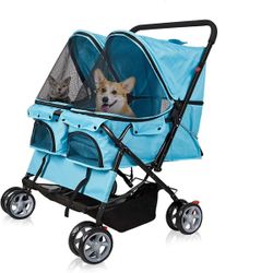New Blue Double Dog Pet  Stroller 