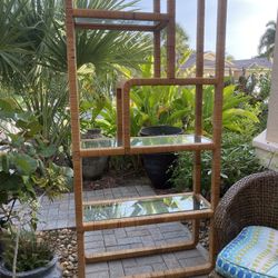 Mid-Century Modern Asymmetrical Rattan Etagere or Shelving Wall Unit