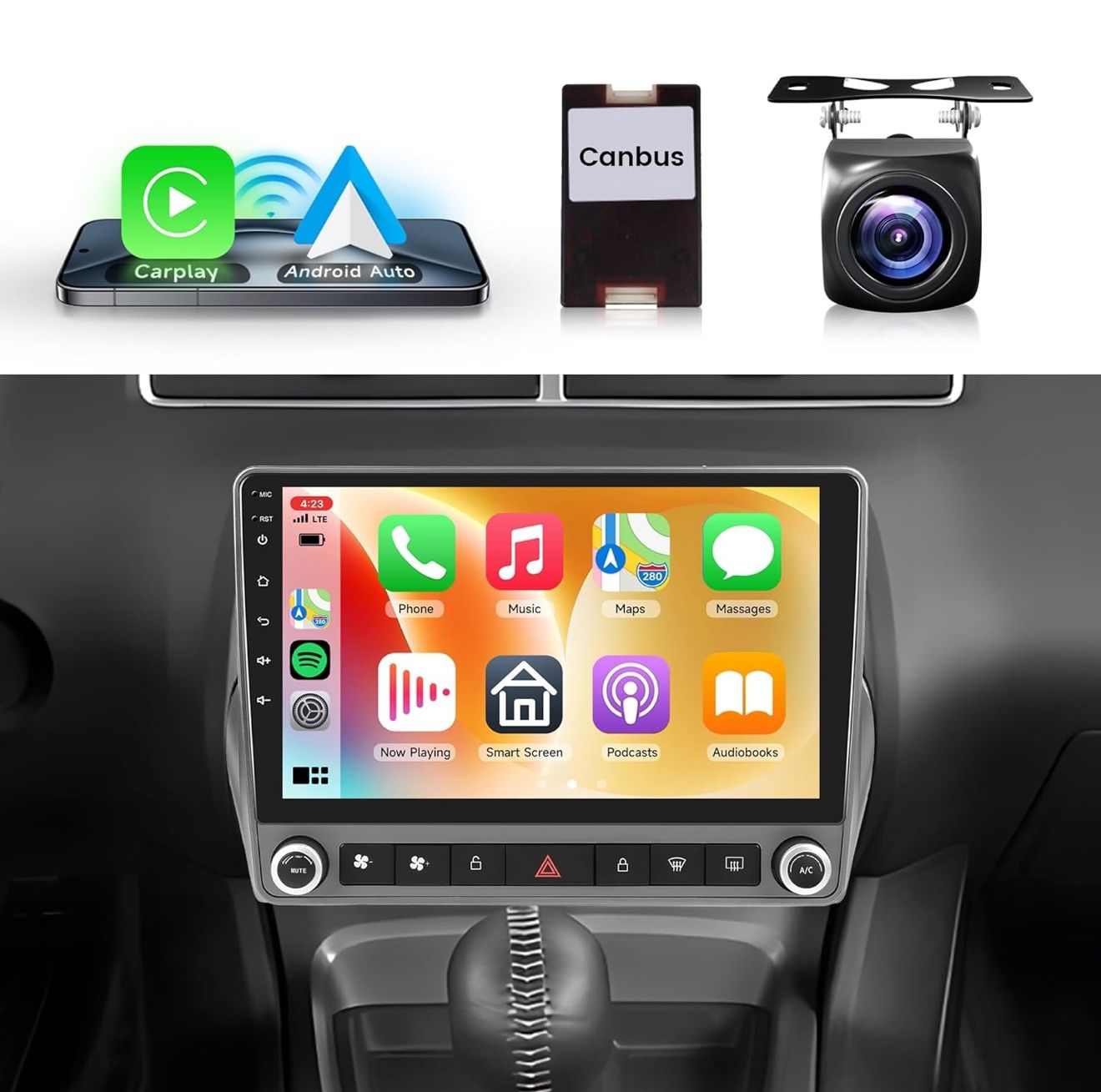 8 Core 4+64G Android Car Stereo for Chevrolet Chevy Camaro 2008-2015, Wireless Carplay Android Auto Car Radio, 9'' Touch Screen Head Unit GPS Bluetoot