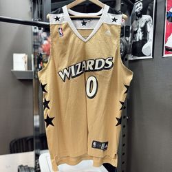 NBA Adidas Washington Wizards Gilbert Arenas Jersey 0 Gold Mens XXL 2XL Hibachi 