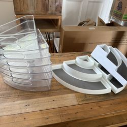 Corner Cabinet Organizers – Set of 7 Clear Bins + 3 Tier Lazy Susan