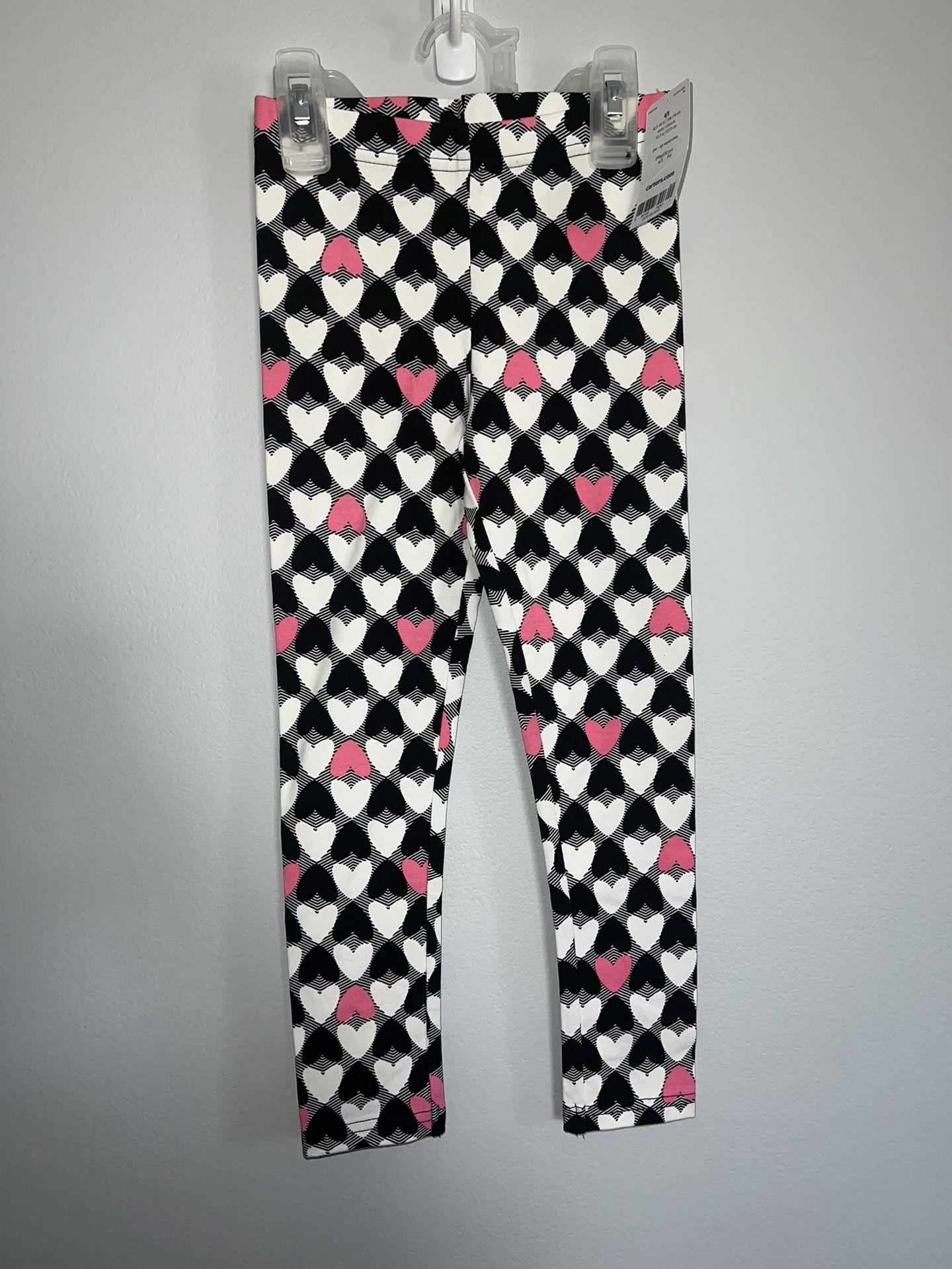 NWT Carters Hearts Leggings Black White Pink Kids 4/5 Size