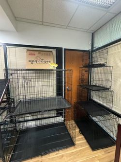 Dog Cage, Two Door Wire Dog Crate, Heavy Duty Portable Dog Cage