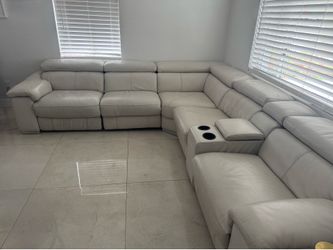 Off White Leather Reclining Sectional Sofa