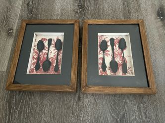 2 Antique Spoon display Art 9.25x11.25” Each