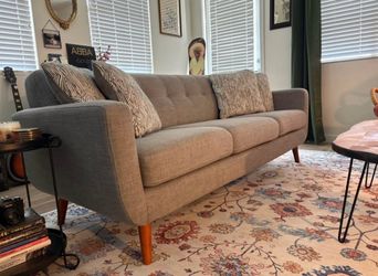 Mid-Century Modern Gray Fabric Sofa