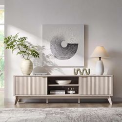 NEW - 70" Mid Century Modern Fluted TV Stand, Entertainment Center, Sideboard, Media Console for Living Room with 2 Soft Close Door/Adjustable Shelves