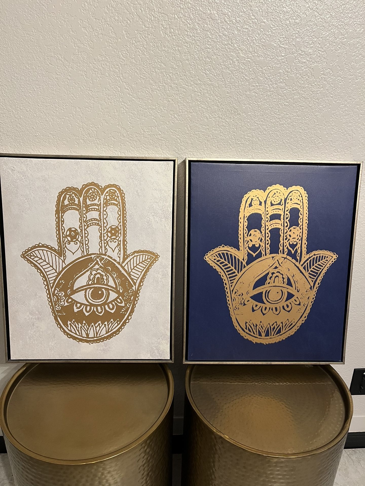 Framed Hamsa Hand Canvas Wall Art Decor Set of 2