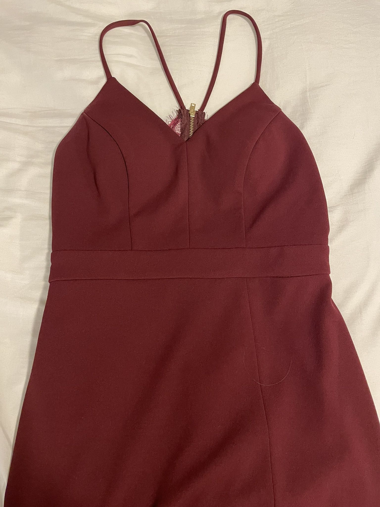 City Triangles maroon dress with lace back and slit