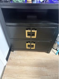 Black Dresser with two drawers, gold handles