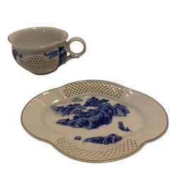 Vintage - Rare’ 1920’ Japanese Celadon Double Wall Porcelain Cup and Saucer