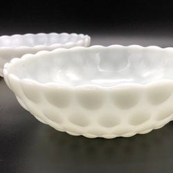 Vintage White Milk Glass Bubble Pattern Serving Bowl Dish 