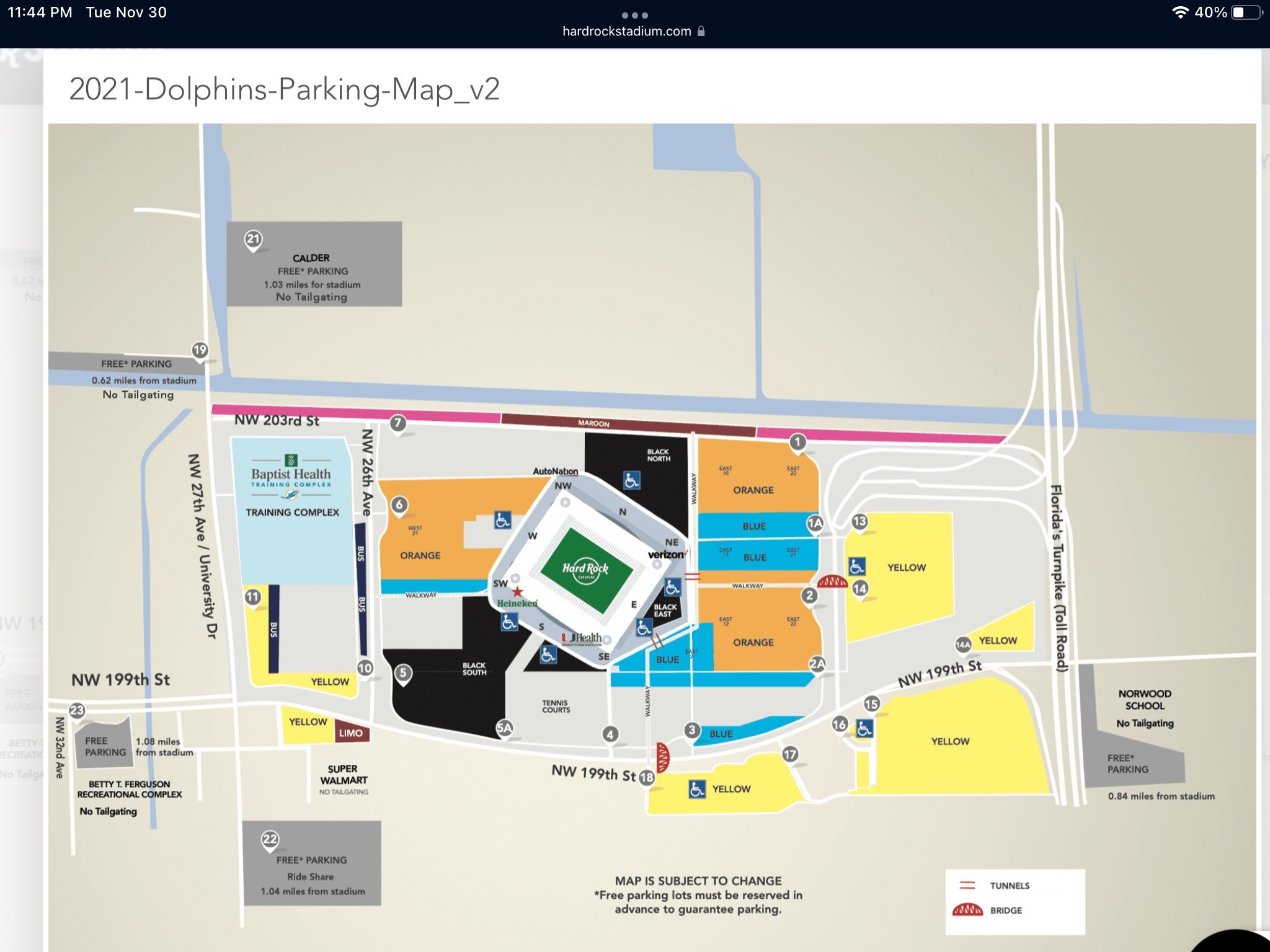 Miami Dolphins Orange Lots Parking Any Home Games