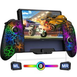 JC200 Hall Effect Switch Controller (No Drift, No Deadzone) for Nintendo Switch/OLED, One-Piece Wireless Switch Joypad with 9 Color Lights 