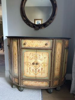Hand-Painted Demilune Console Cabinet