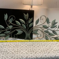 46” X 14” Tri-Tone Metal Leaf & Branch Decorative Wall Sculpture With Green Verdigris Finish