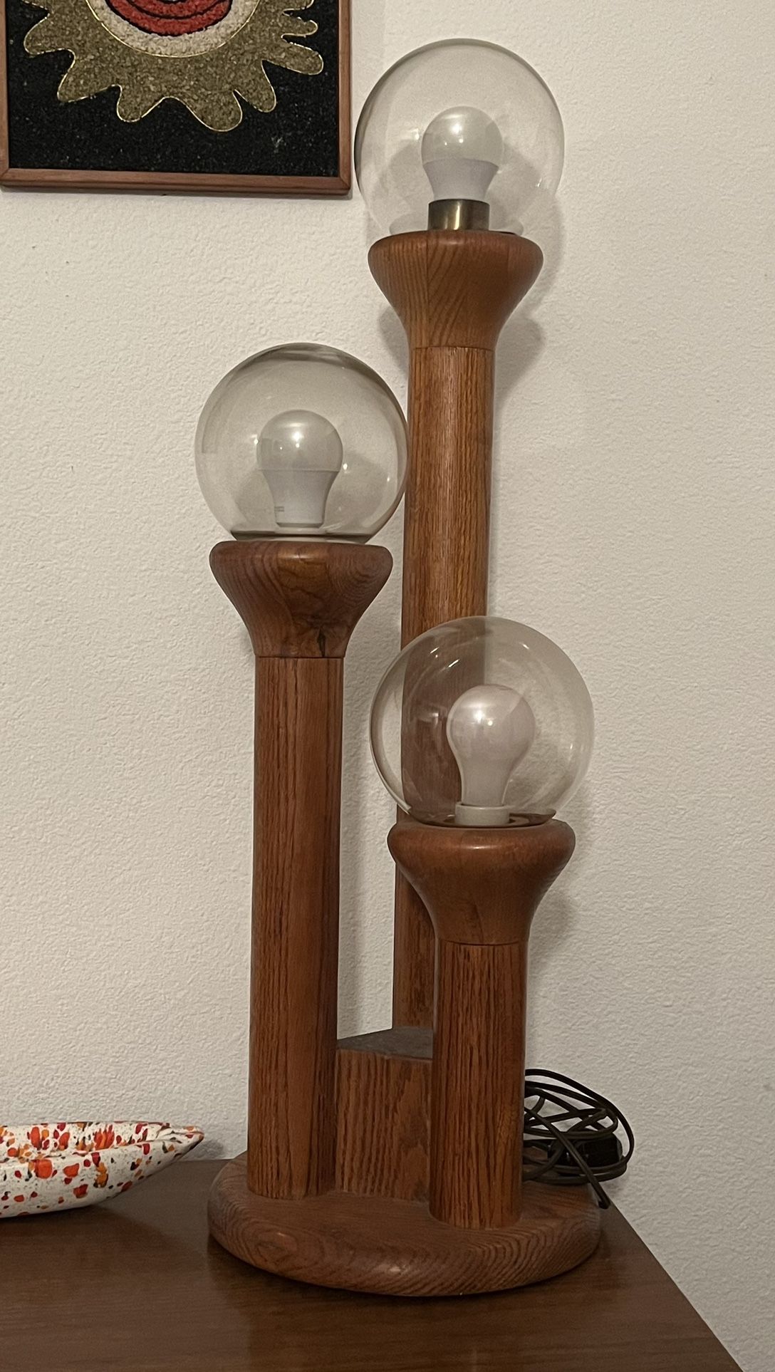 Vintage Mid Century 1970s Modeline California Cactus Table Lamp Oak