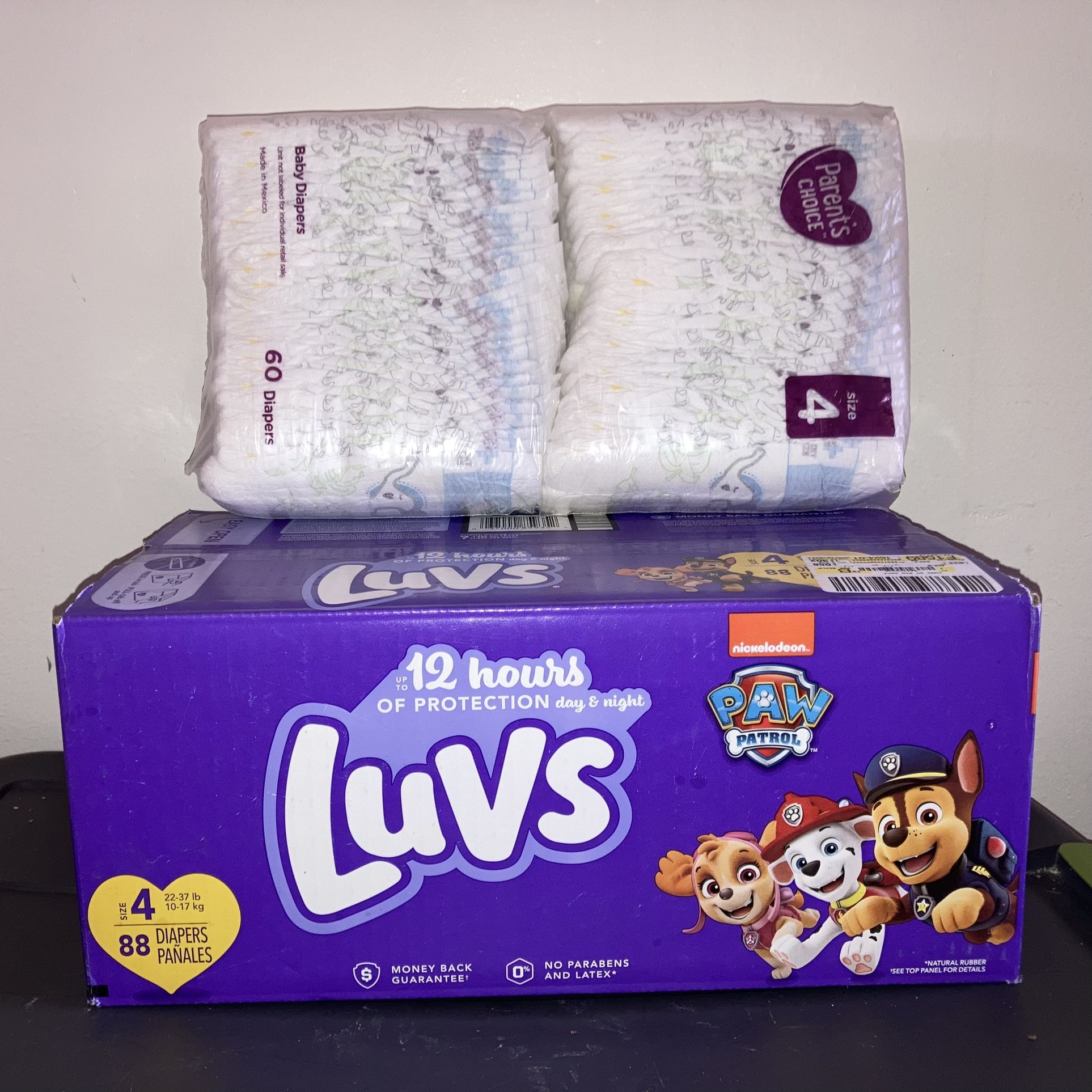 Size 4 Luvs + 60 ct Walmart Brand
