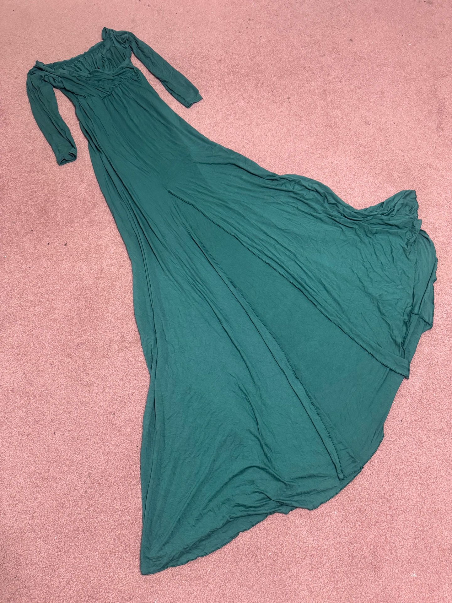 New xl green long sleeve stretchy maternity photo gown dress slit train