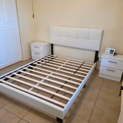 Queen Size Diamond Headboard Platform Bed With Two Nightstands New Bedroom Furniture Queen Bedroom Set // Juego De Cuarto Queen Size Nuevo 