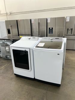 🔥 Samsung 5.5 cu. ft. Top Load Washer & 7.4 cu. ft. Electric Dryer Set - White - WA55CG7100AW/DVE55CG7100W