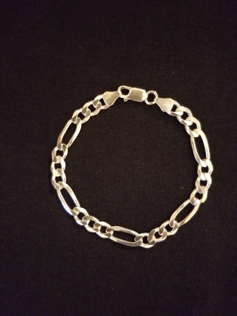 Italy 925 Solid Sterling Silver Figaro Link 7mm Bracelet for Men Women 8" Plata Italiana 925 Pulsera Figaro 7mm Para Hombres Mujeres 8"