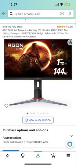  AOC 24G2 24 Frameless Gaming IPS Monitor, FHD 1080P, 1ms  144Hz, Freesync, HDMI/DP/VGA, Height Adjustable, 3-Year Zero Dead Pixel  Guarantee,Black/Red : Electronics