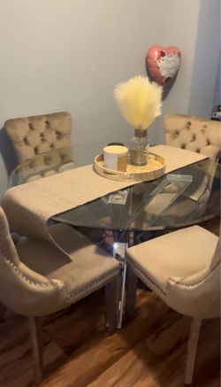 Round Dining table set with nailhead chairs