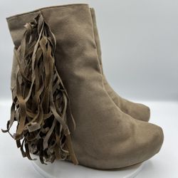 Xhilaration Karidee Tan Suede Fringe Wedge Cowgirls Boots Women’s Size 9