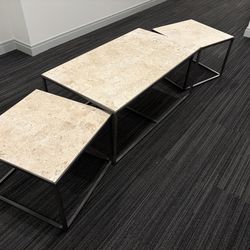 Modern Stone & Metal Coffee Table Set w/ End Table