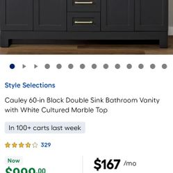 Cauley 60 inch  double  vanity  sink  with top , New!