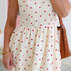Creme Strawberries  Midi Dress  (S) 