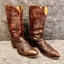 J Chisholm Brown Leather Western Cowboy Boots Men's 14 D - Lot #17
