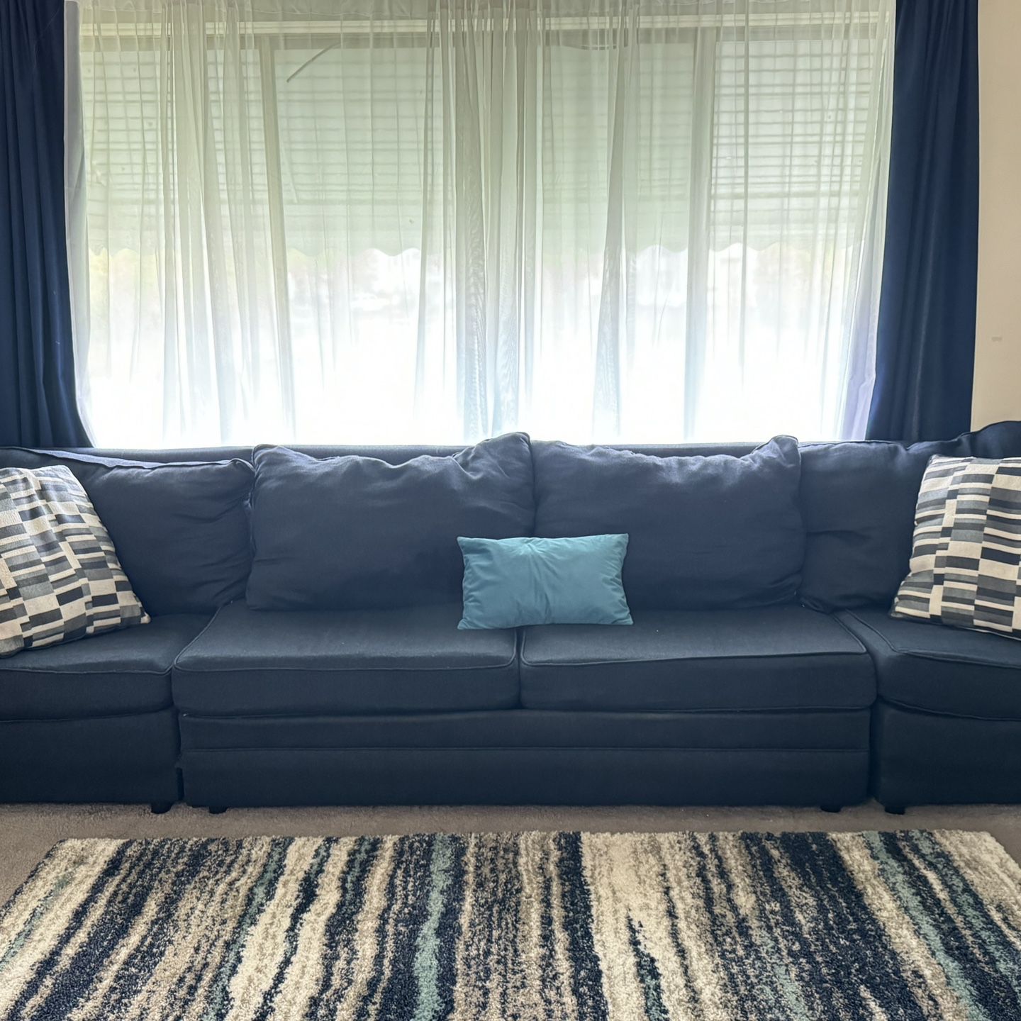 3 Piece Navy Blue Couch 