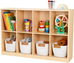 OOOK 8-Compartment Backpack Wooden Storage Cabinet - Kids Toy Storage Organizer - Bookshelf for