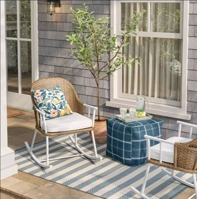 18"x18" Button Tuft Outdoor Patio Pouf Blue - Threshold™ designed with Studio McGee