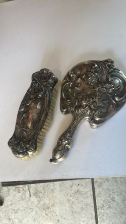 Art Nouveau brush and hand mirror