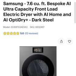 Samsung Electric Dryer With Steam option 