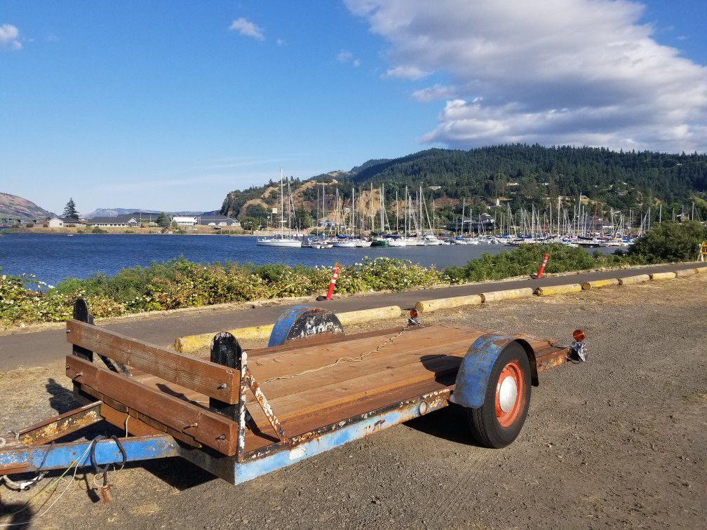 Vintage car hauling trailer