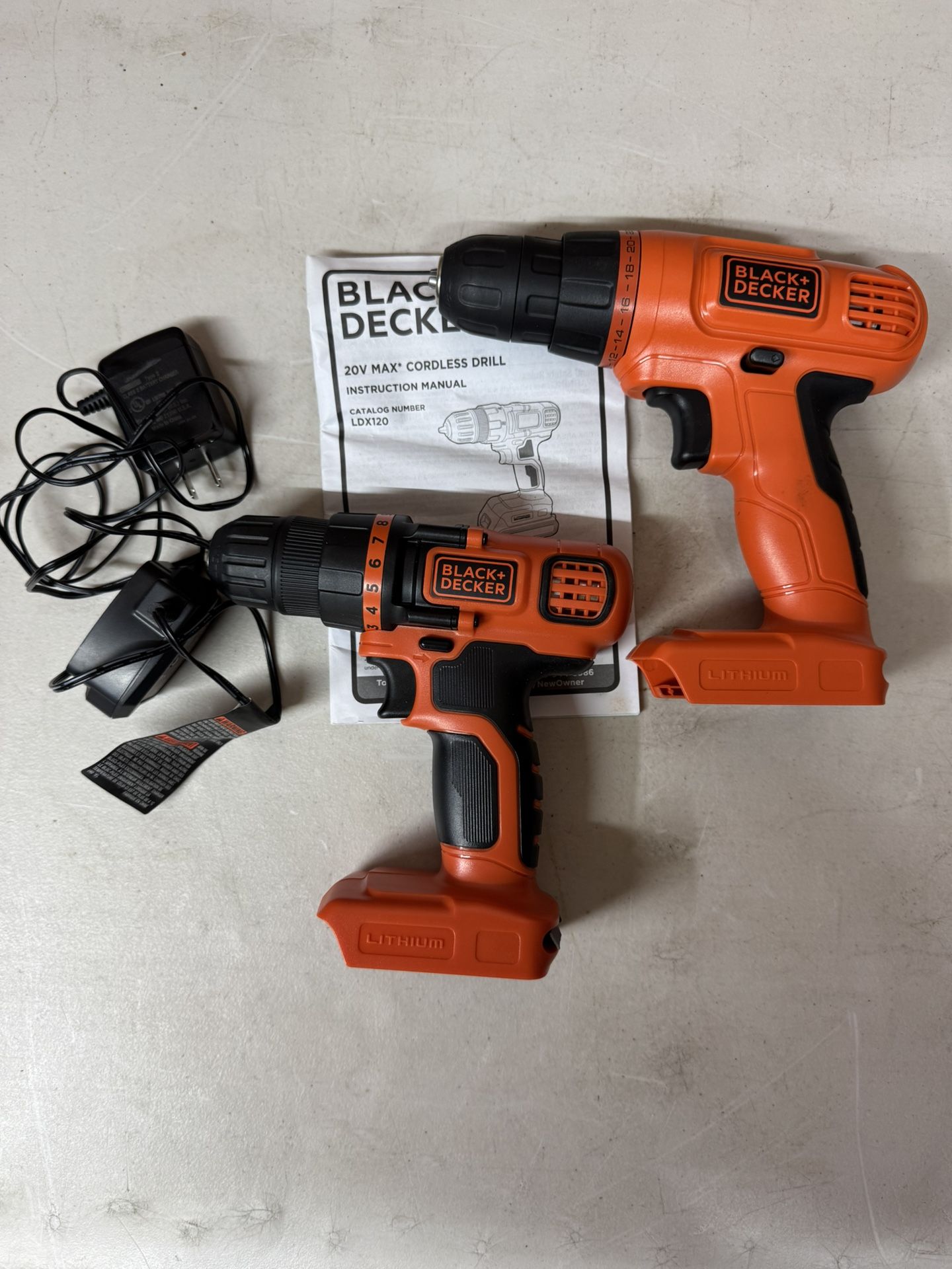 Black and Decker 20v Battery Operated Power Drills + Charger
