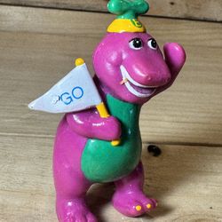 Vintage 1993 Barney Dinosaur Pennant Flag PVC Toy Figure Lyons Group
