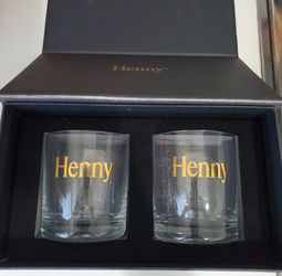 Henny Apparel Drinking Glasses Set of 2 – Gold Logo Rocks Glasses