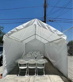 Chairs, tables and canopy