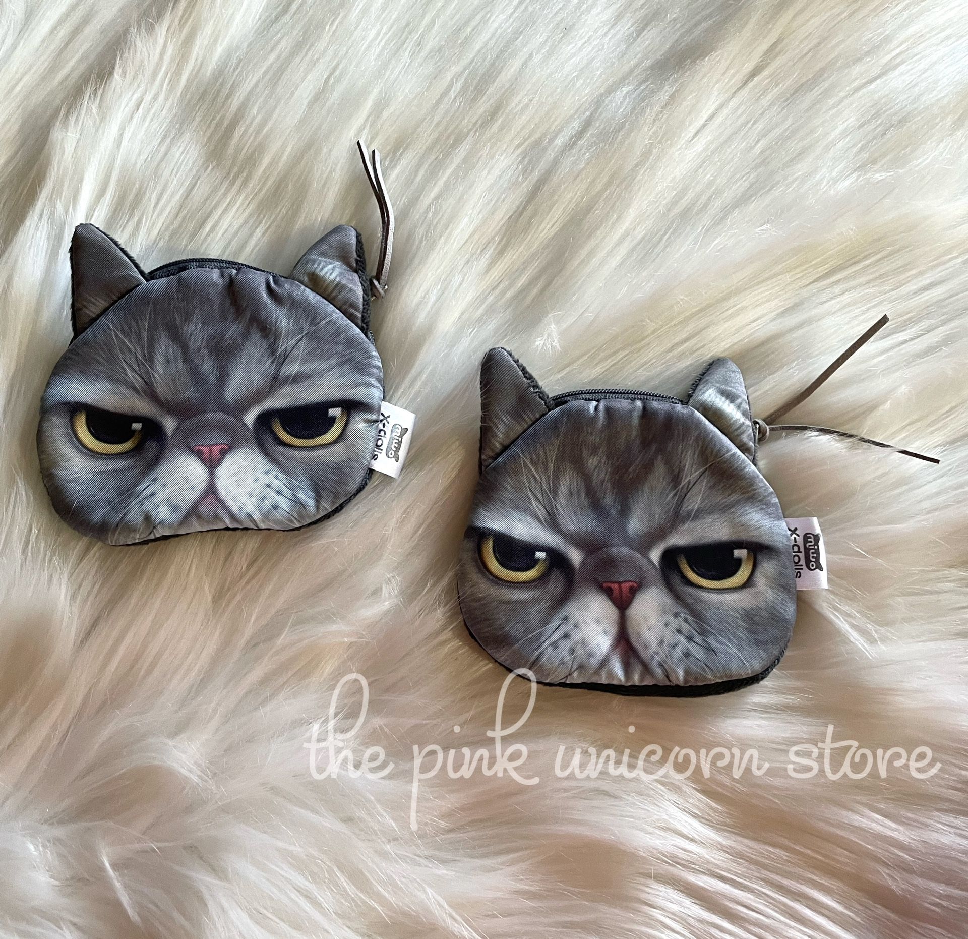 2 Brand New Angry Cat Kitty Face Coin Purses 