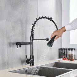 Matte Black Kitchen Faucet Sink Single Handle Pull Down Sprayer Swivel Mixer Tap 