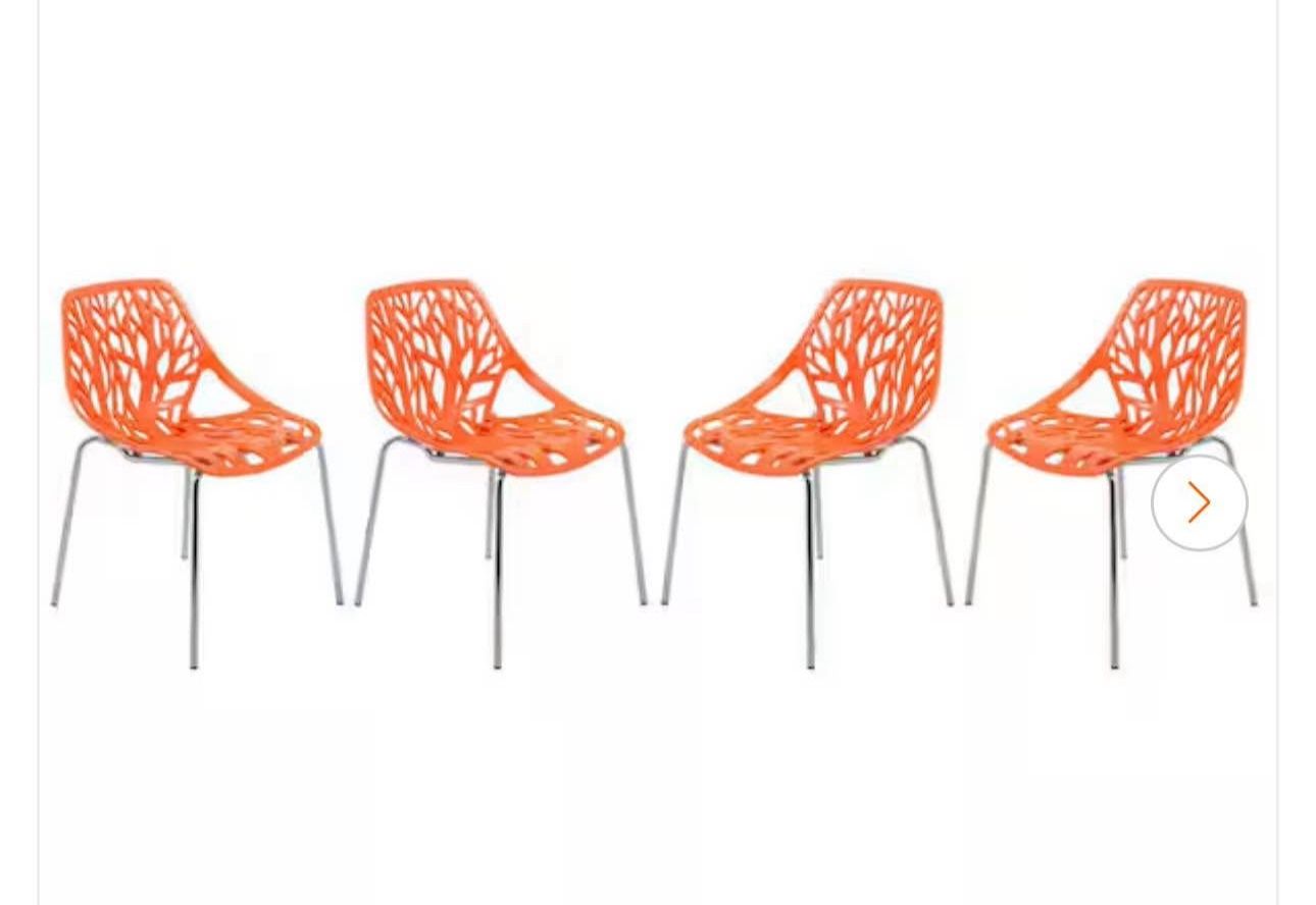 Indoor/Outdoor Set Of 4 Stackable Dining Chairs Orange