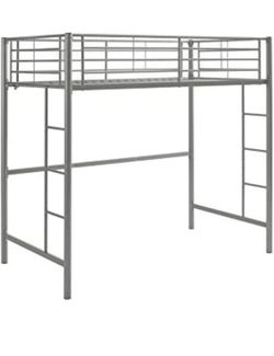 Silver Metal Twin over Loft Bunk Bed Twin Size Bedframe with Ladder